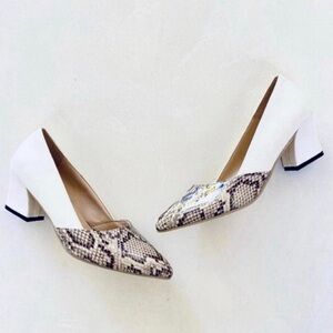 Cartelo Snake Print Leather Block Heels 6